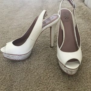 Vince Camuto white snakeskin heels